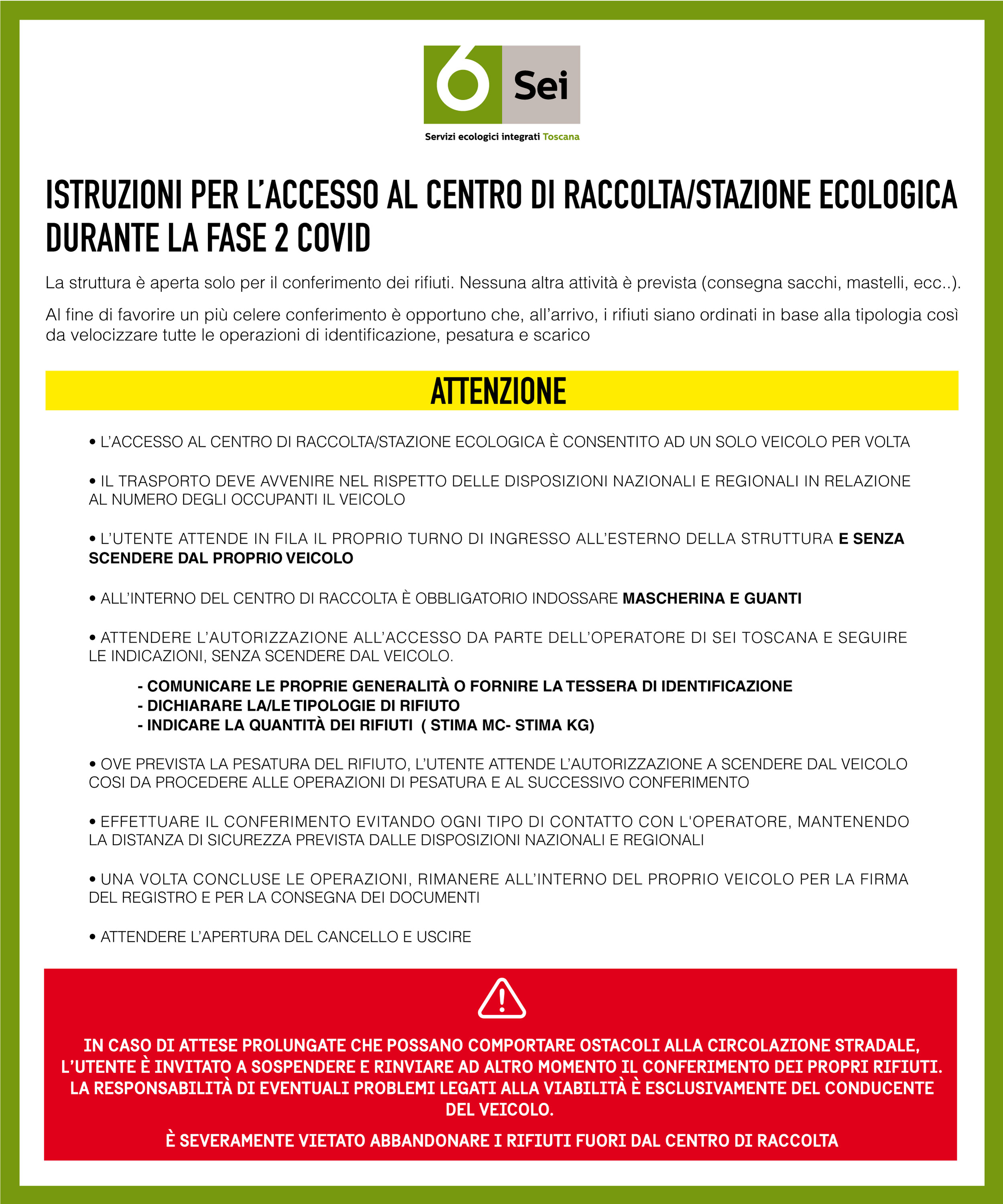 Centro di raccolta rifiuti in Loc. Poggi Grassi. Riapertura sabato 23 maggio 2020.