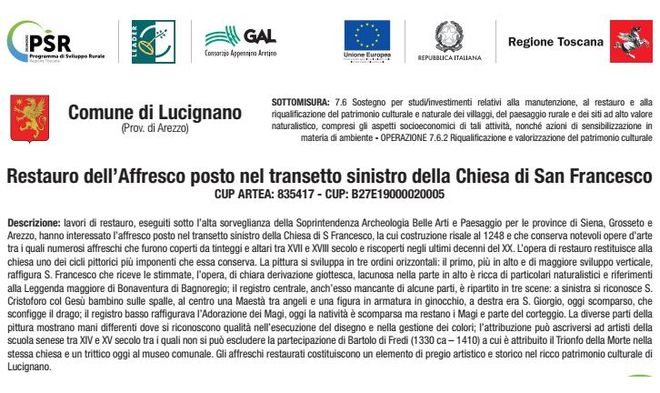 Restauro dell’Affresco posto nel transetto sinistro della Chiesa di San Francesco CUP ARTEA: 835417 - CUP: B27E19000020005
