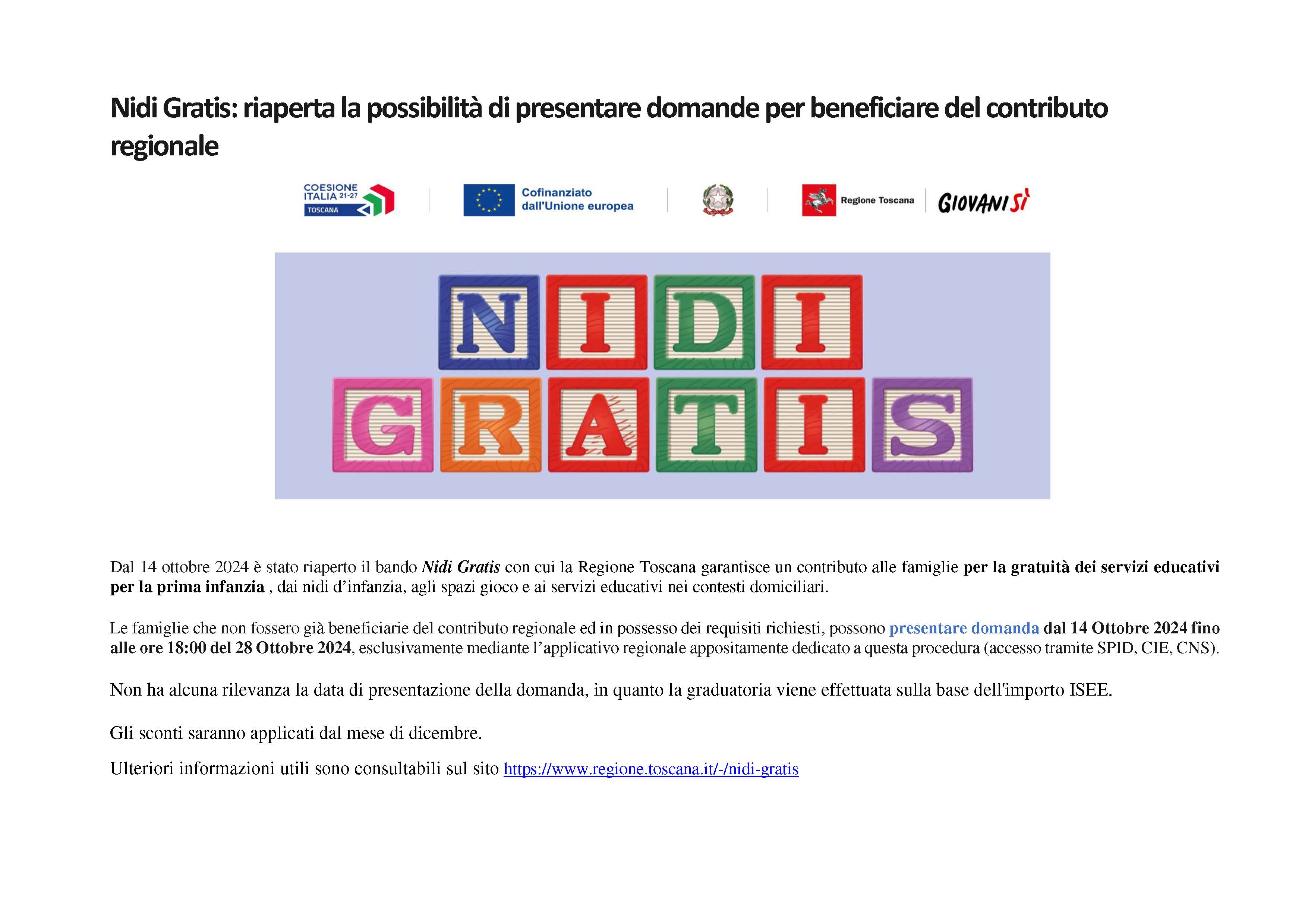 Riapertura bando Nidi Gratis.